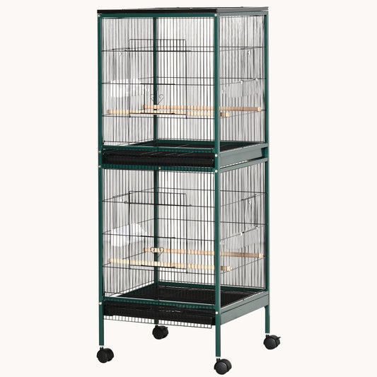 Large Bird Cage with 1.7 ft. Width for Wingspan, Bird Aviary Indoor with Multi-Door Design, Fit for a Canary, Finch, Conure, 55", Green