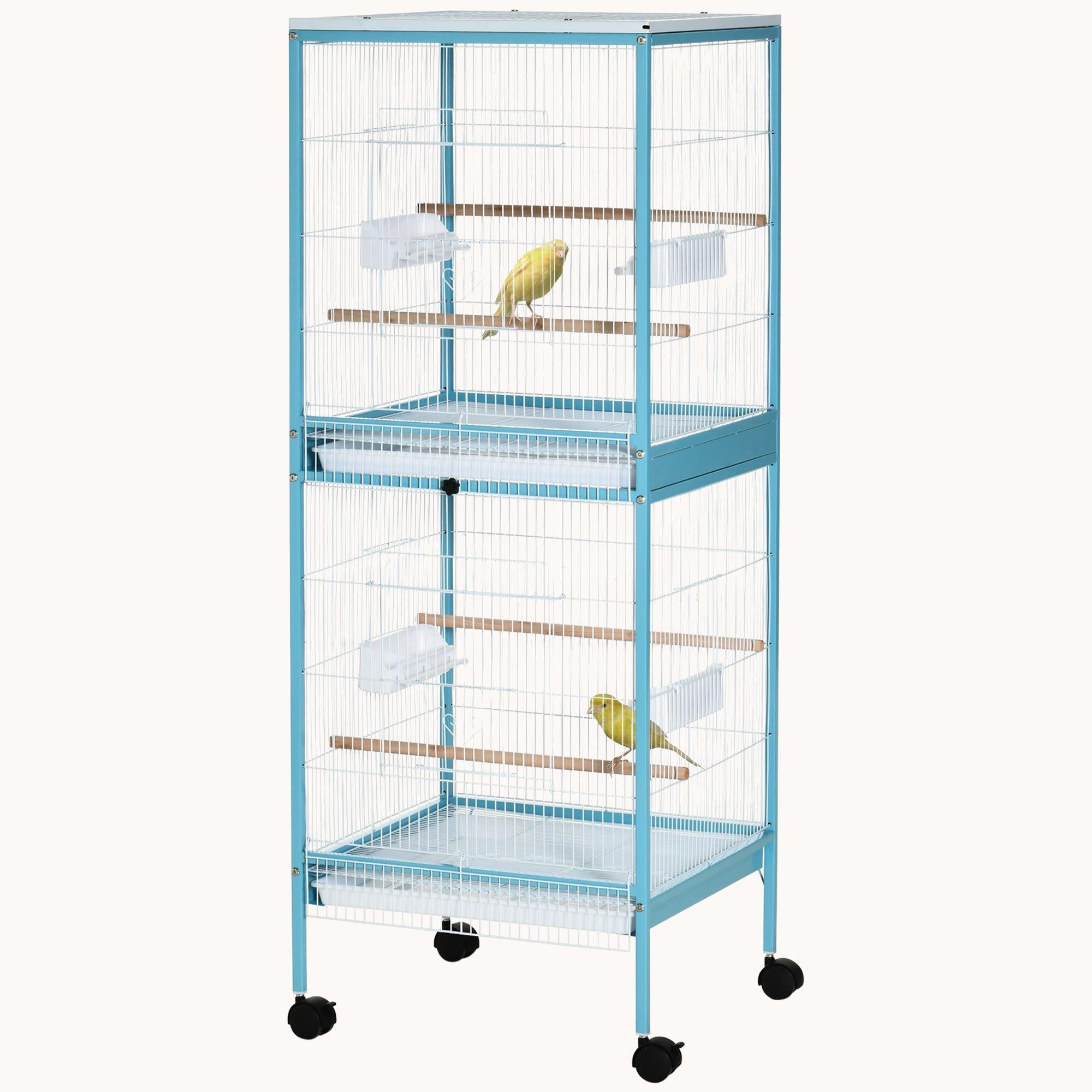 Large Bird Cage with 1.7 ft. Width for Wingspan, Bird Aviary Indoor with Multi-Door Design, Fit for a Canary, Finch, Conure, 55", Light Blue