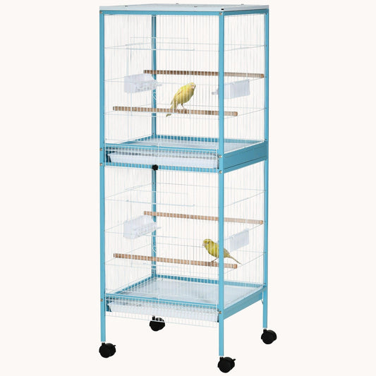 Large Bird Cage with 1.7 ft. Width for Wingspan, Bird Aviary Indoor with Multi-Door Design, Fit for a Canary, Finch, Conure, 55", Light Blue