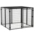 Load image into Gallery viewer, Outdoor Dog Kennel Run, Large Wire Steel Puppy Fence, Lockable Pet Playpen Crate Enclosure, with Top Cover, Door, Black

