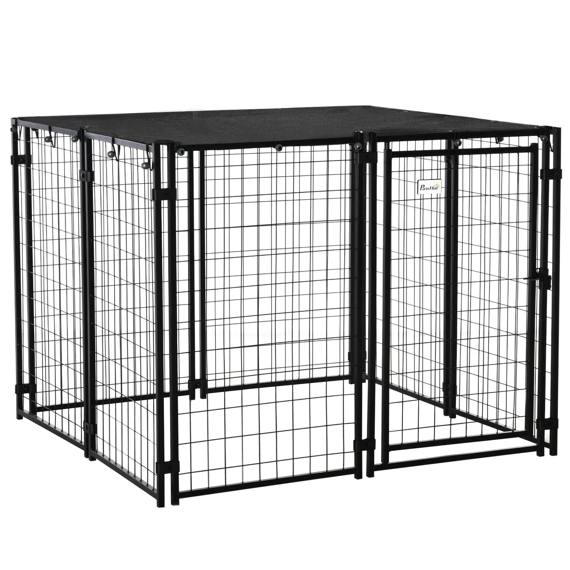Outdoor Dog Kennel Run, Large Wire Steel Puppy Fence, Lockable Pet Playpen Crate Enclosure, with Top Cover, Door, Black