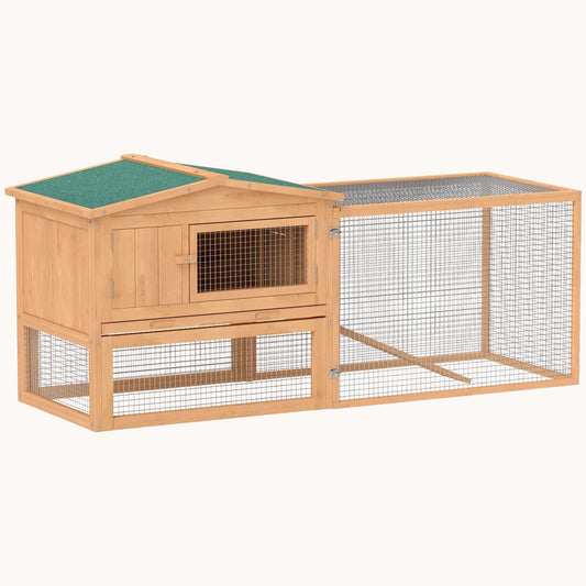 2-Story Rabbit Hutch with Slide-Out Tray & Detachable Run, 61.5"x23"x27", Natural