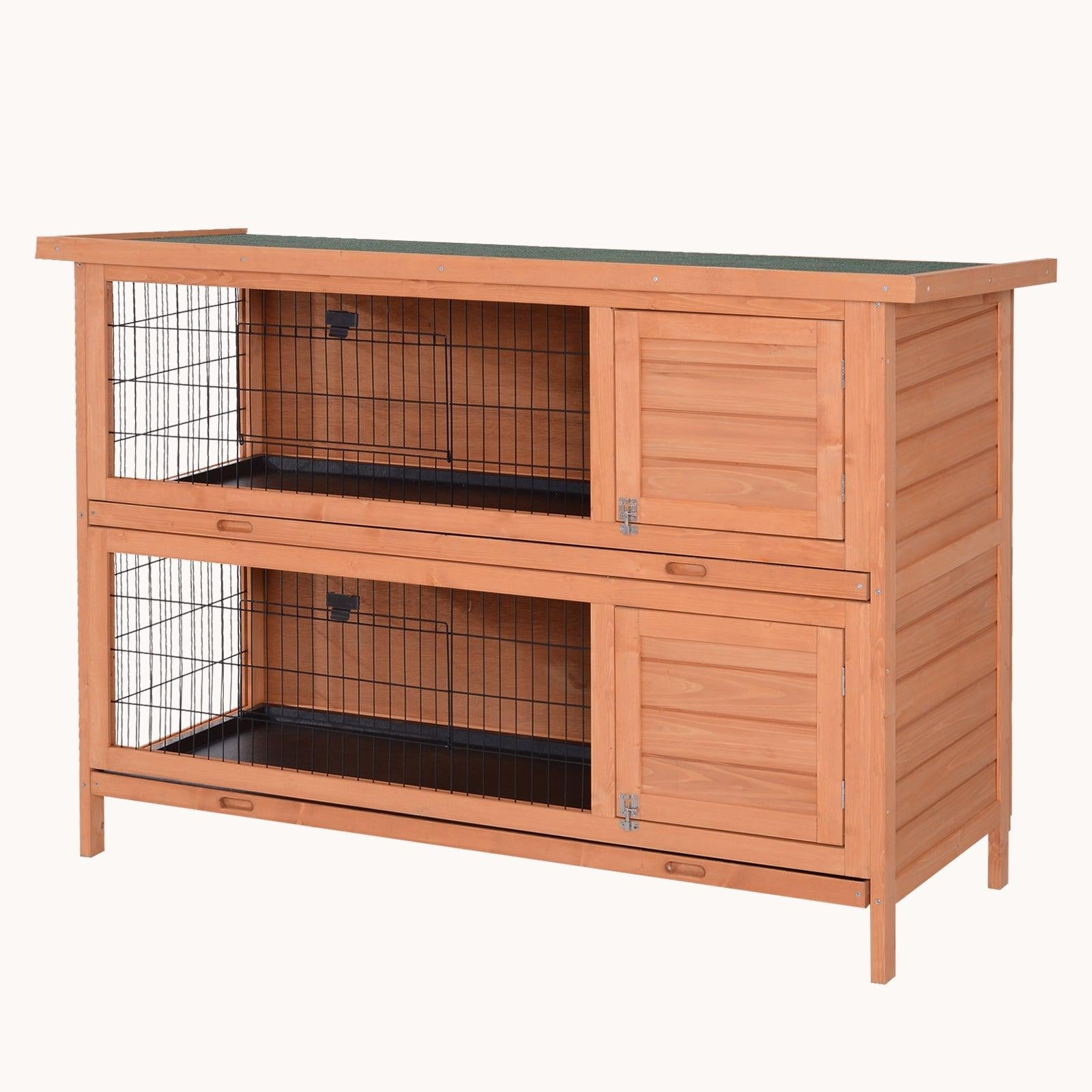 54" Two-Level Outdoor & Indoor Rabbit Hutch with Easy Access Natural