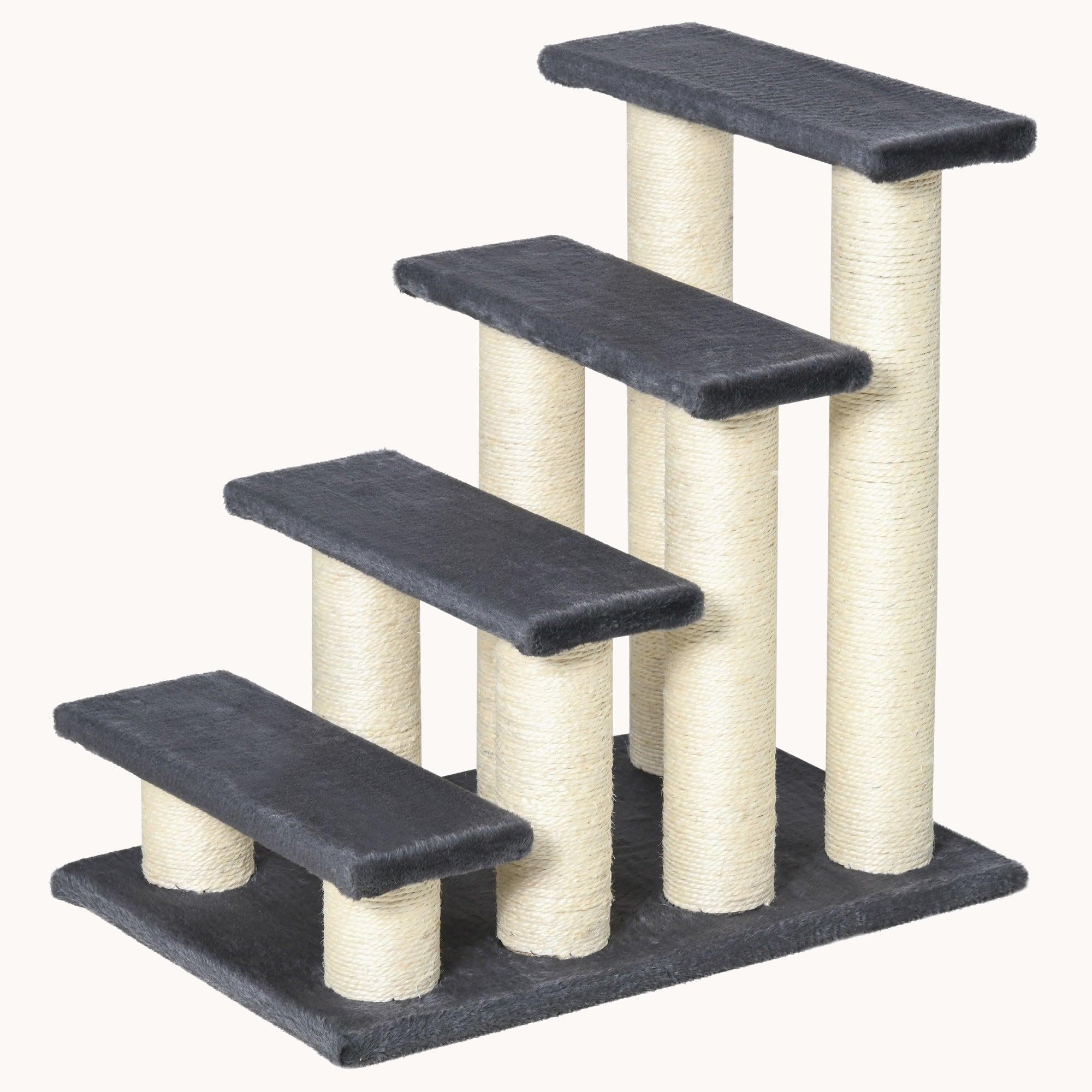 4-Step Stair-Shaped Cat Tree with Sisal Scratching Post for Climbing & Play, Gray