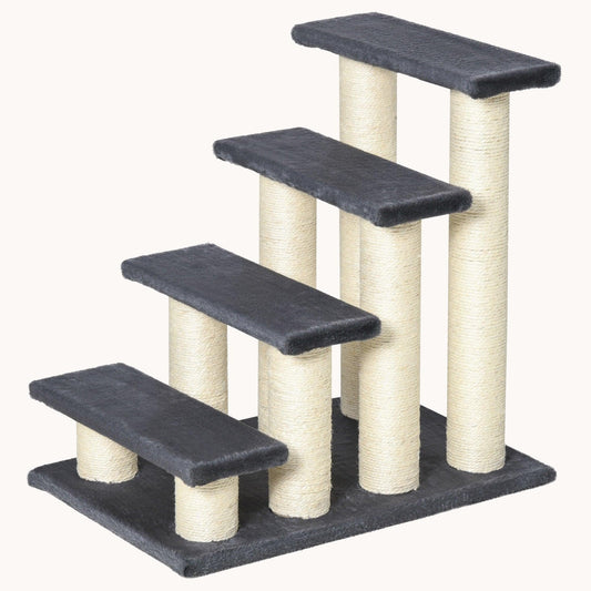 4-Step Stair-Shaped Cat Tree with Sisal Scratching Post for Climbing & Play, Gray