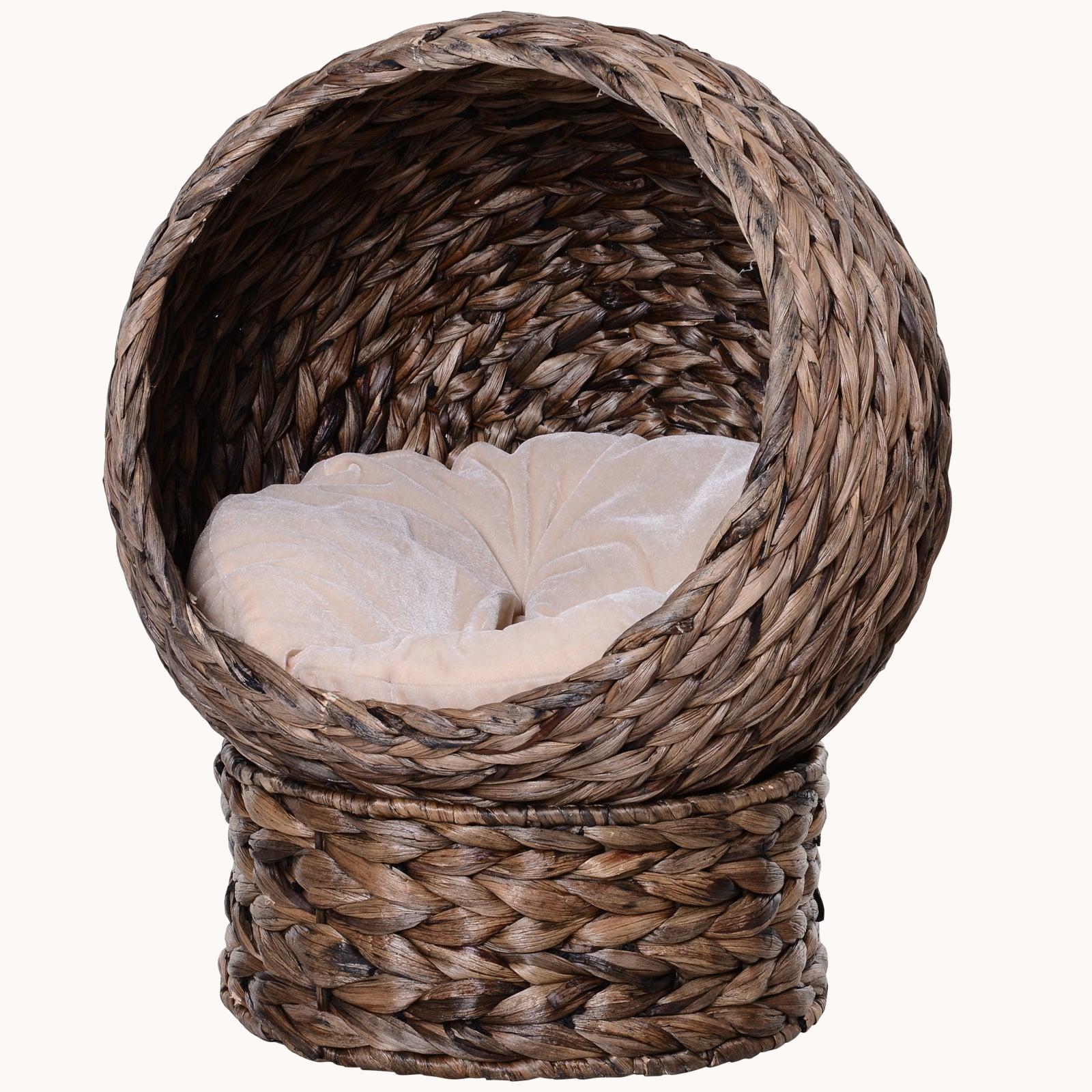 Nestique 23.5” Elevated Wicker Cat Bed with Egg Chair Design Gray