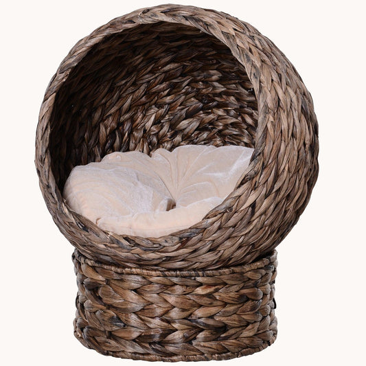 Nestique 23.5” Elevated Wicker Cat Bed with Egg Chair Design Gray