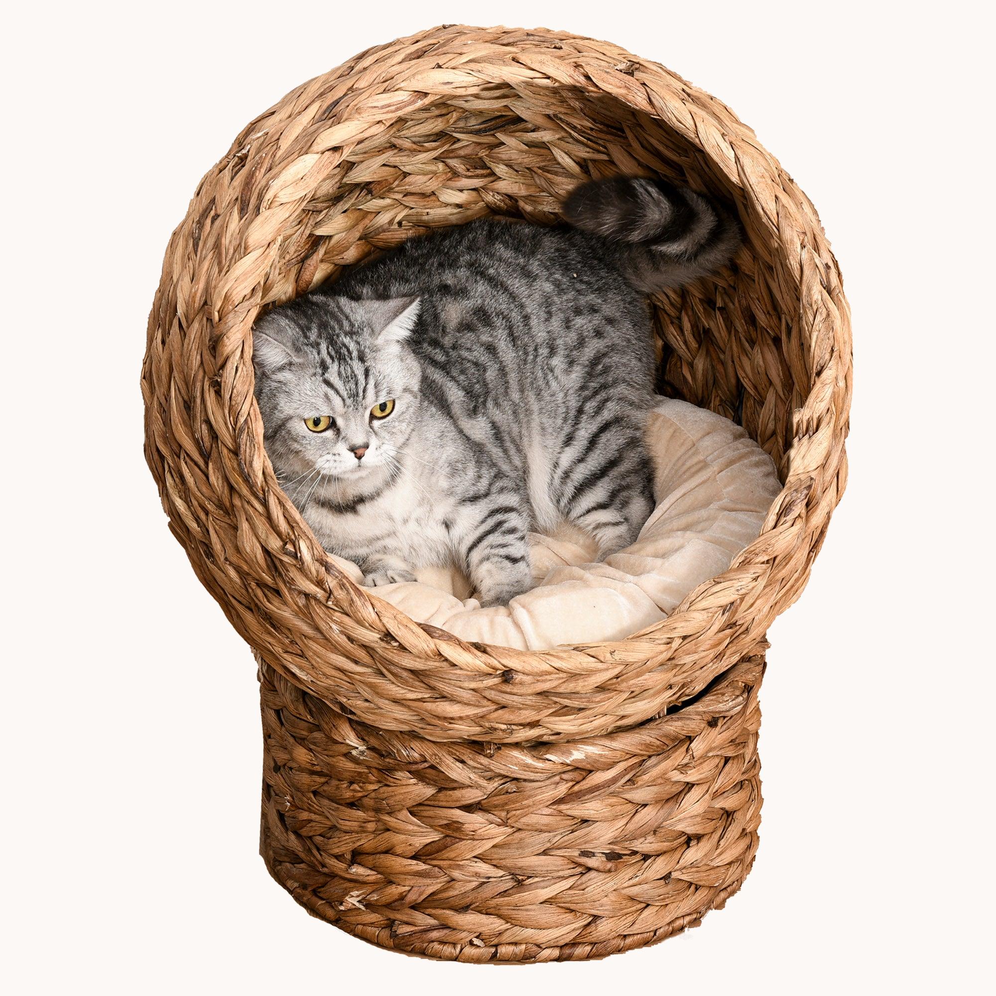 Nestique 20.5” Elevated Wicker Cat Bed with Egg Chair Design Brown