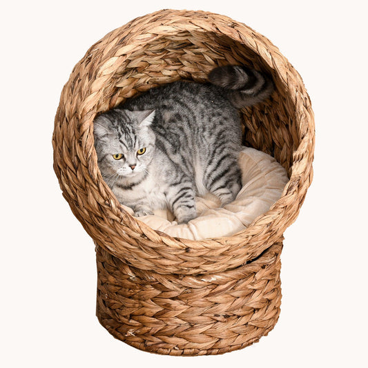 Nestique 20.5” Elevated Wicker Cat Bed with Egg Chair Design Brown