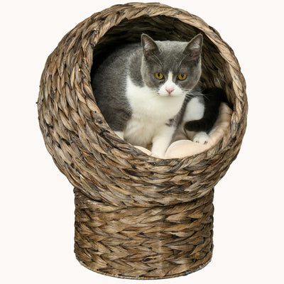 Nestique 20.5” Elevated Rattan Cat Bed – Cozy Egg-Style Hideaway