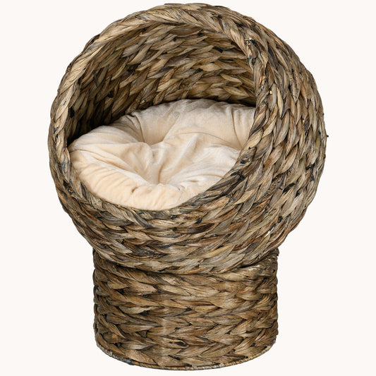 Nestique 20.5” Elevated Rattan Cat Bed – Cozy Egg-Style Hideaway
