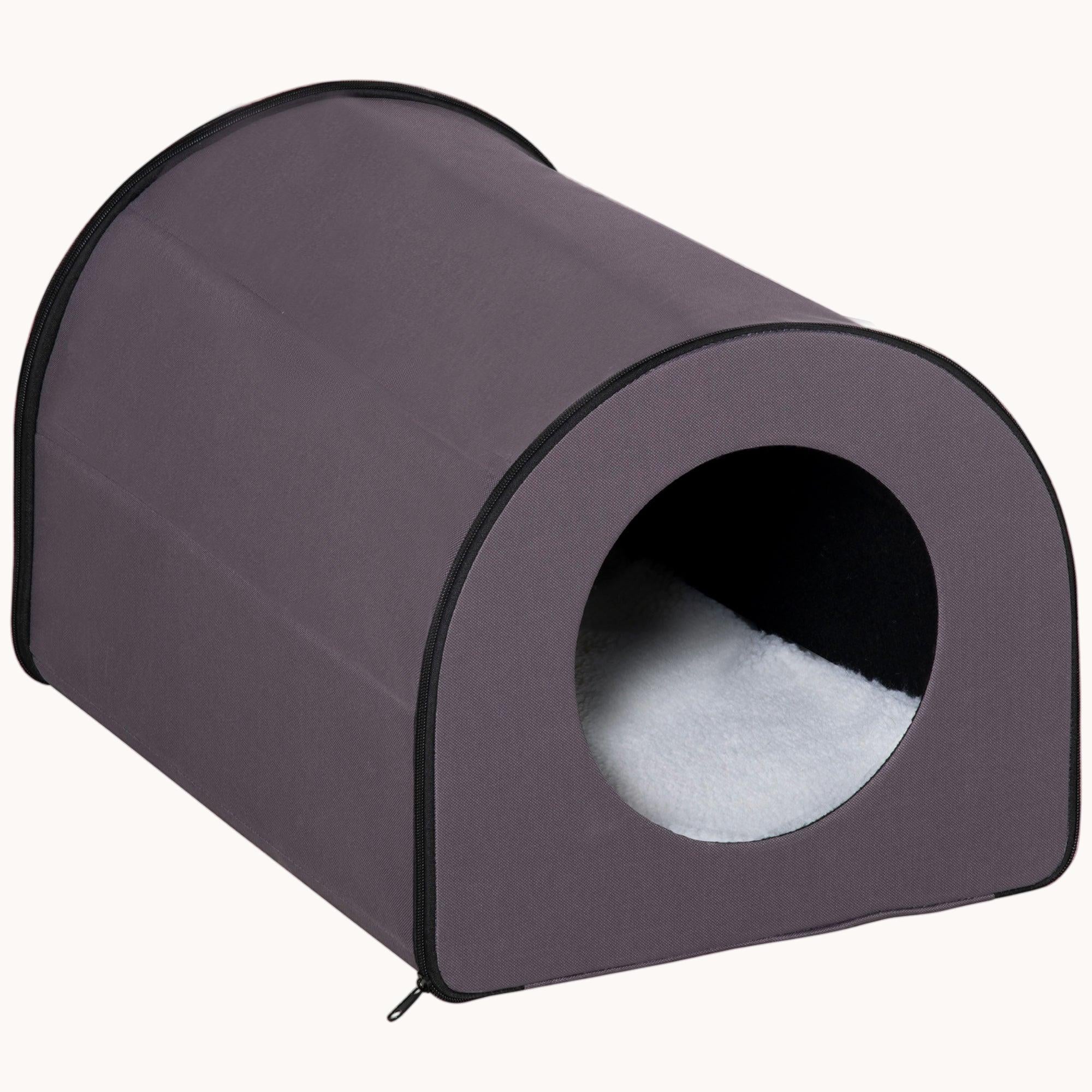 Dome Heated Cat House Portable and Waterproof Pet Shelter for Kitty in Winter, Brown