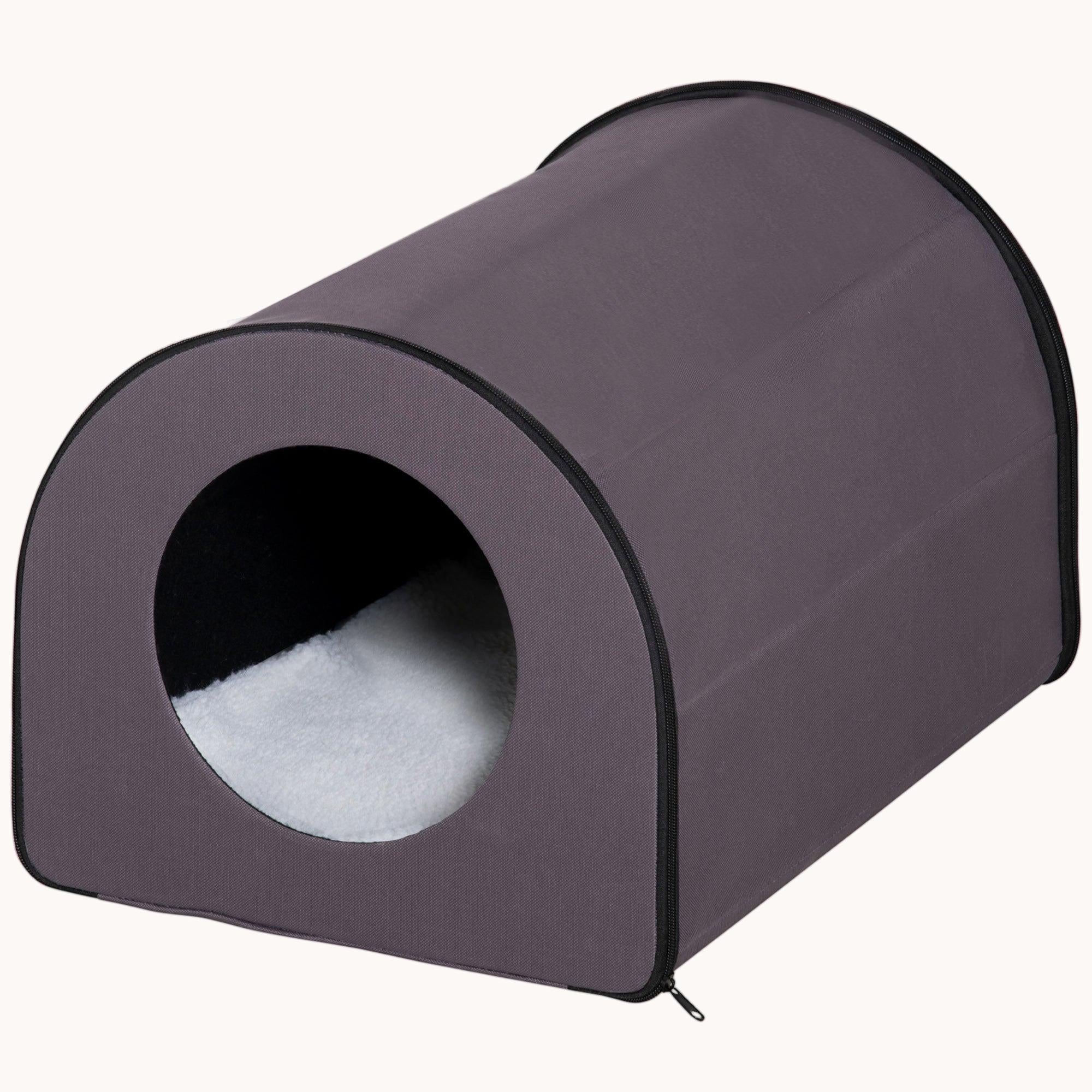 Dome Heated Cat House Portable and Waterproof Pet Shelter for Kitty in Winter, Brown