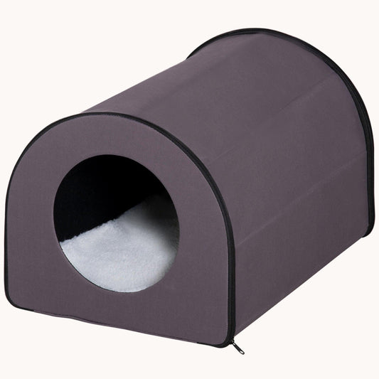 Dome Heated Cat House Portable and Waterproof Pet Shelter for Kitty in Winter, Brown