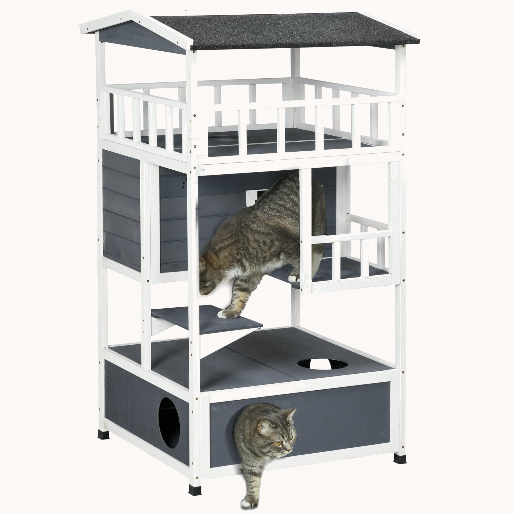 Outdoor Cat Adventure House with Platforms & Escape Doors Gray