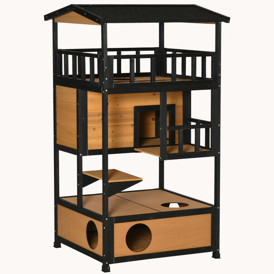 Outdoor Cat Adventure Condo Weatherproof & Spacious Shelter Yellow