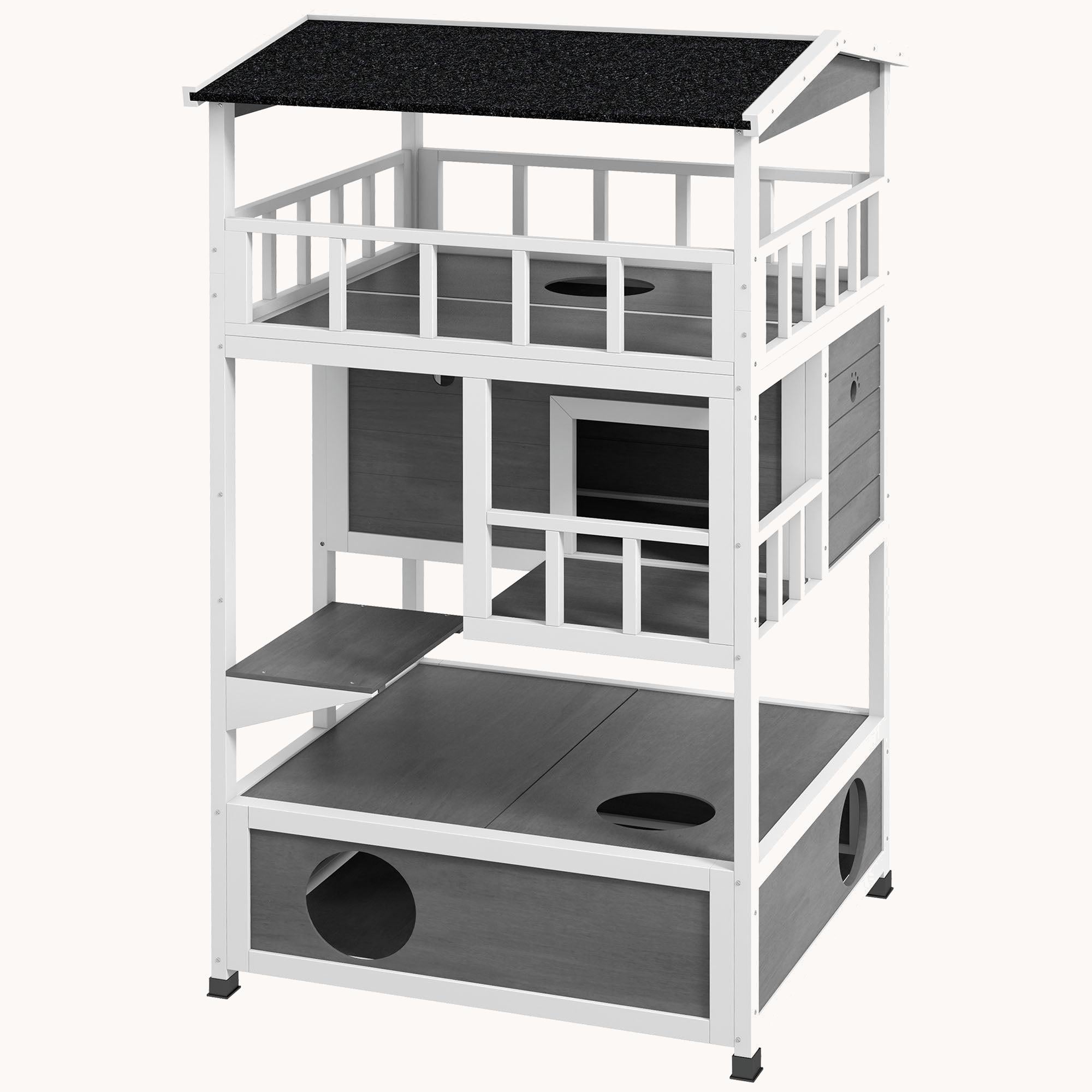 Outdoor & Indoor Fun Cat House with Escape Doors & Jump Platforms Light Gray