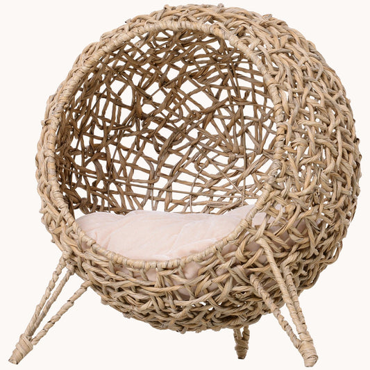 Nestique 20.5" Elevated Cat Bed House with Cushion Beige