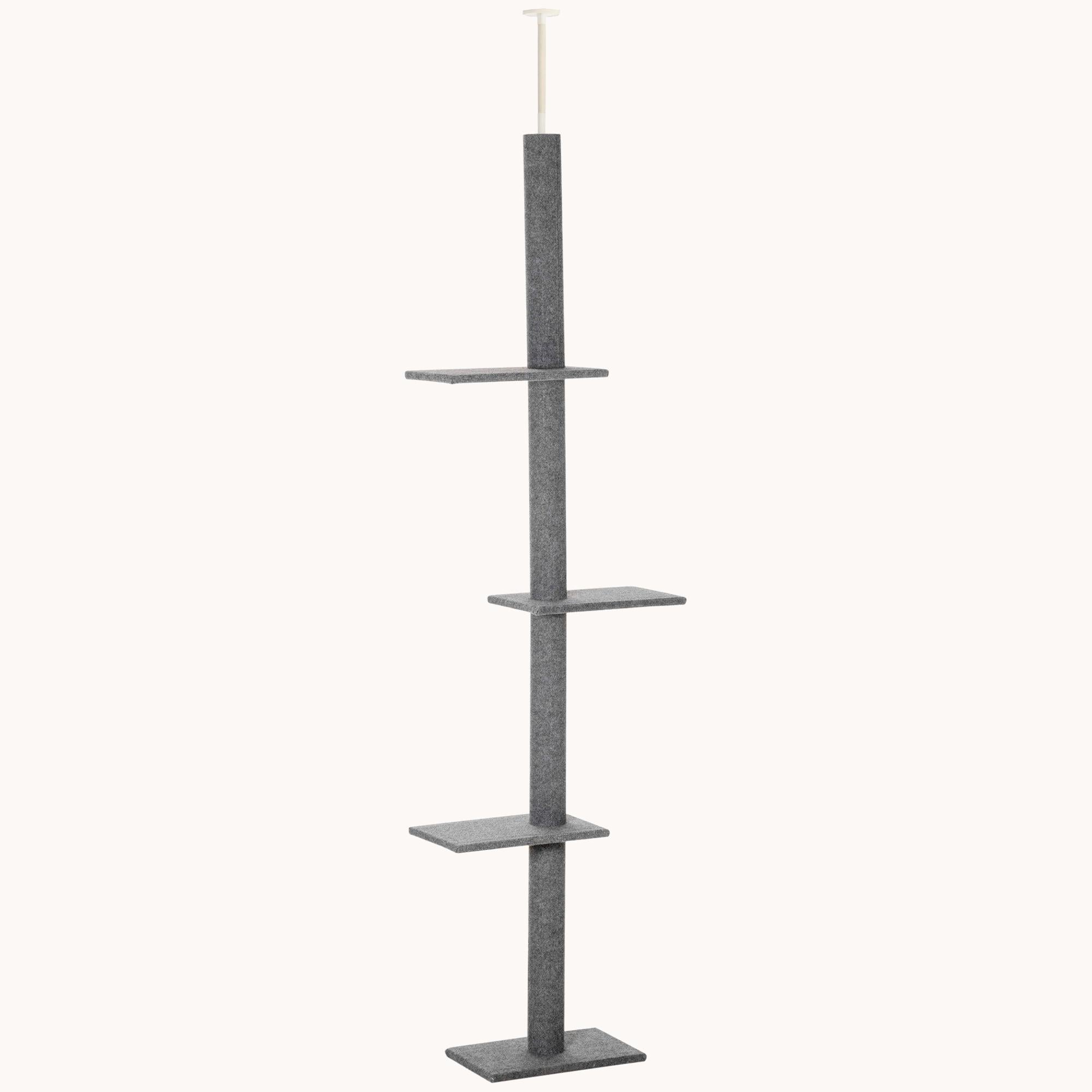 Floor-to-Ceiling Cat Tree Cat Climbing Tower with Sisal-Covered Scratching Posts, Grey