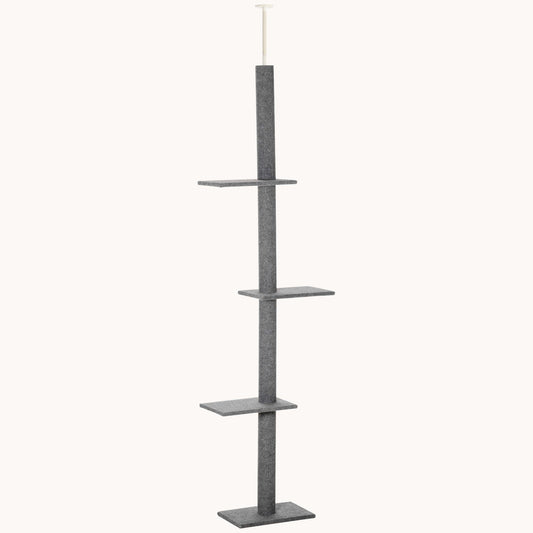 Floor-to-Ceiling Cat Tree Cat Climbing Tower with Sisal-Covered Scratching Posts, Grey
