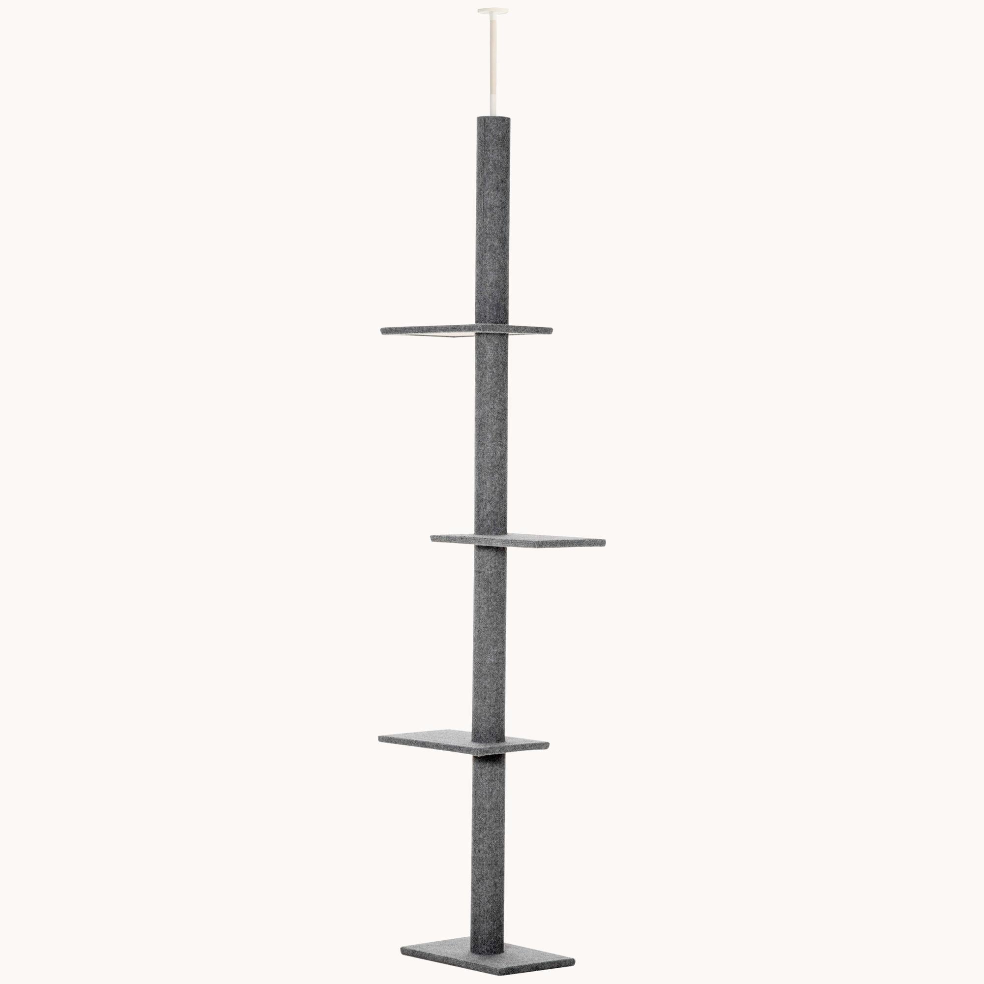 Floor-to-Ceiling Cat Tree Cat Climbing Tower with Sisal-Covered Scratching Posts, Grey