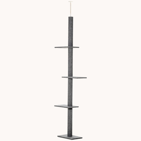 Floor-to-Ceiling Cat Tree Cat Climbing Tower with Sisal-Covered Scratching Posts, Grey