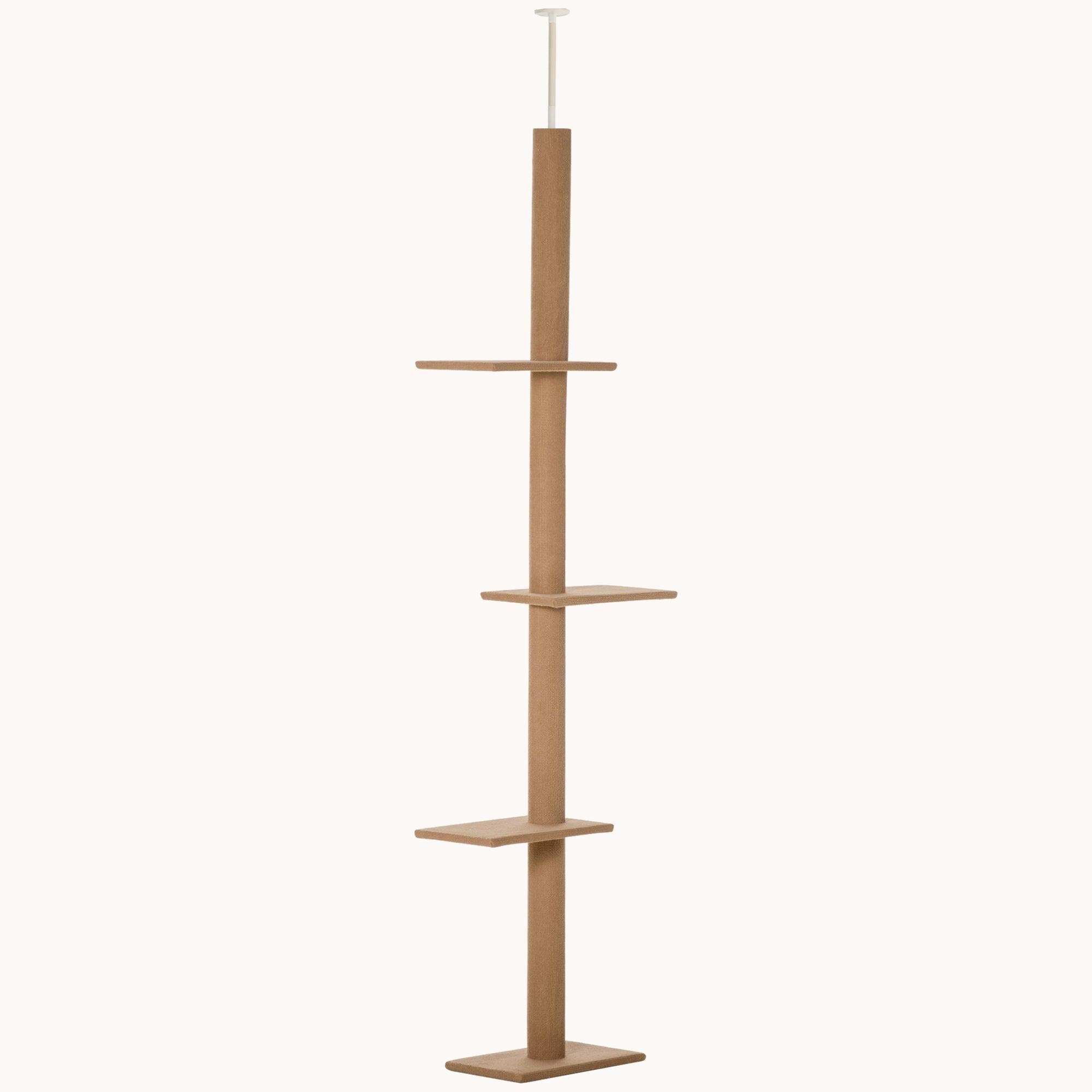 Floor-to-Ceiling Cat Tree Cat Climbing Tower with Sisal-Covered Scratching Posts, Brown