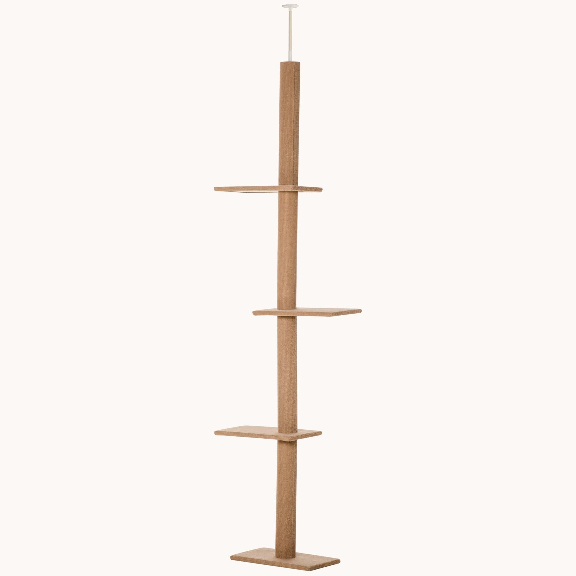 Floor-to-Ceiling Cat Tree Cat Climbing Tower with Sisal-Covered Scratching Posts, Brown