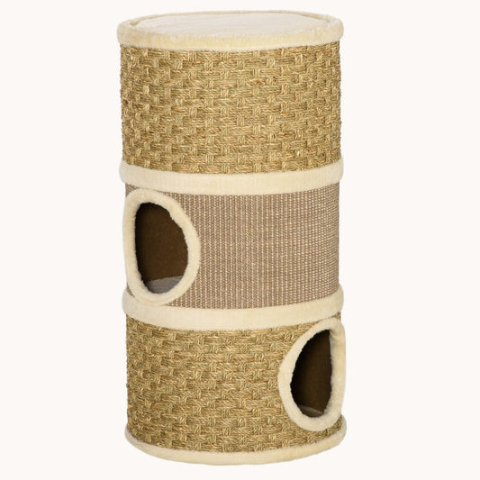 Nestique 27.5" 3-Story Cat Condo with Sisal Scratching Cover Khaki
