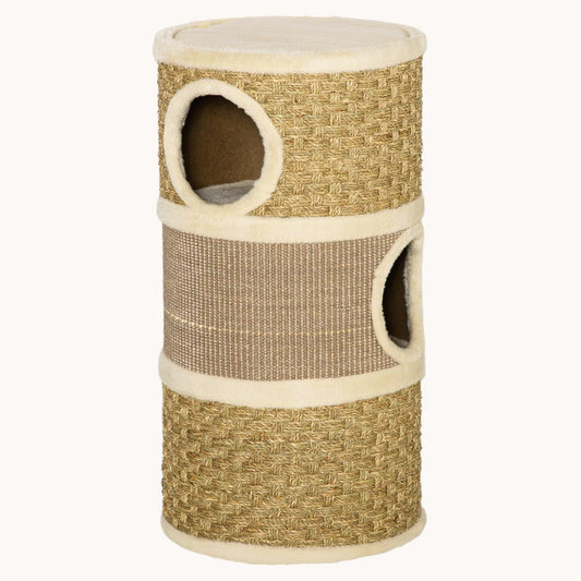 Nestique 27.5" 3-Story Cat Condo with Sisal Scratching Cover Khaki