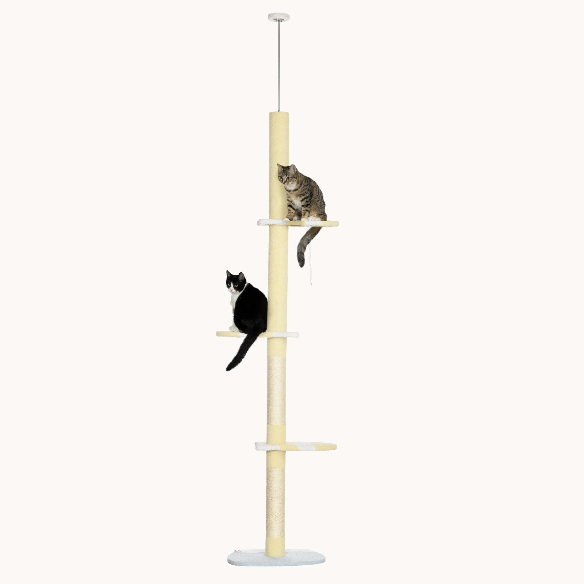87"-103" Adjustable Cat Tree with Plush Perches & Scratching Posts, 4-Tier Cat Tower, Yellow