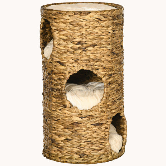 Nestique 29" Cat Tower with 3 Hideaways & 4 Plush Cushions Natural