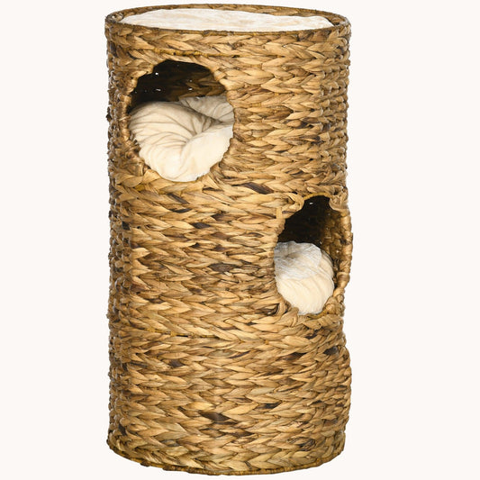 Nestique 29" Cat Tower with 3 Hideaways & 4 Plush Cushions Natural