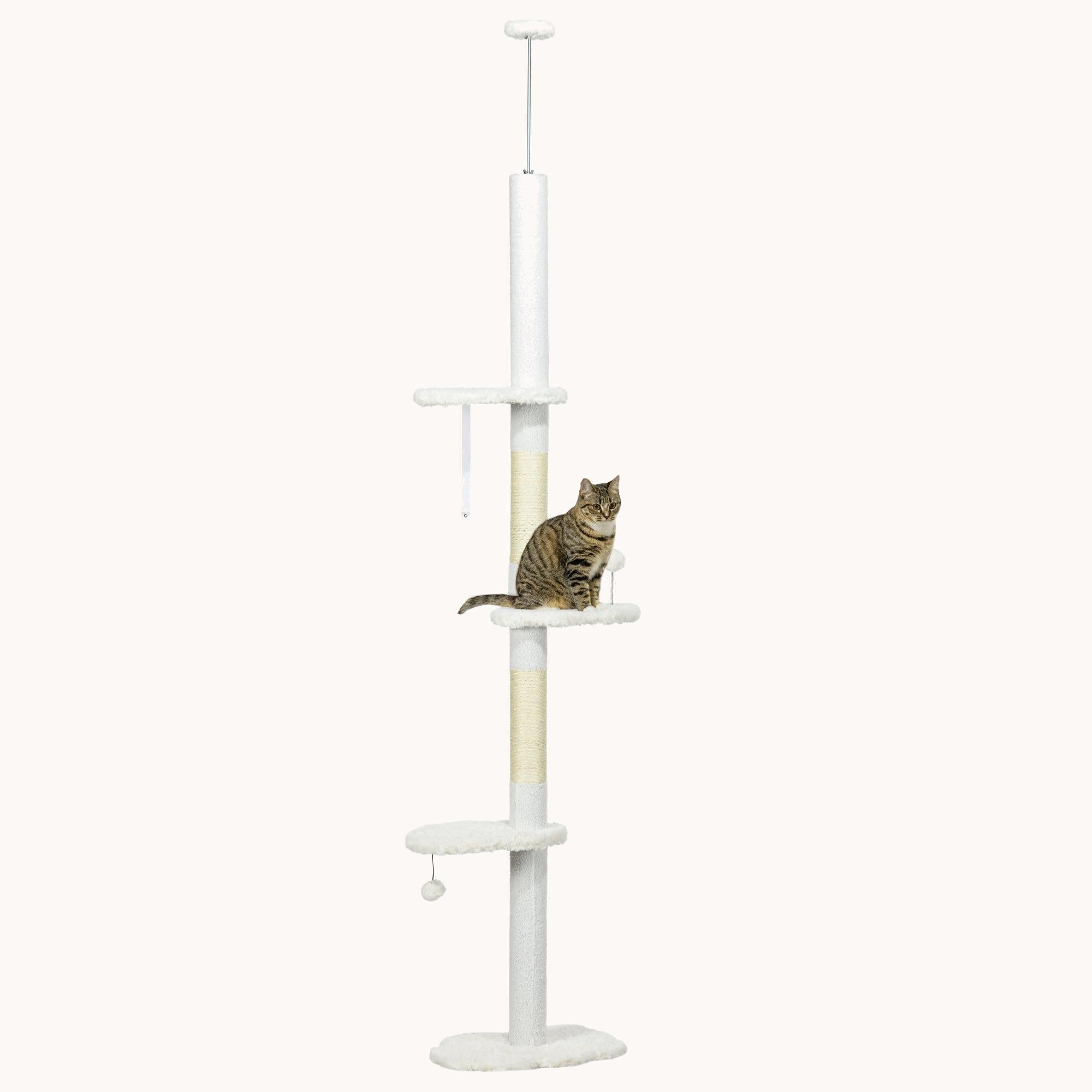 Adjustable Cat Tree with Scratching Posts, Cloud Platforms & Anti-Toppling, White