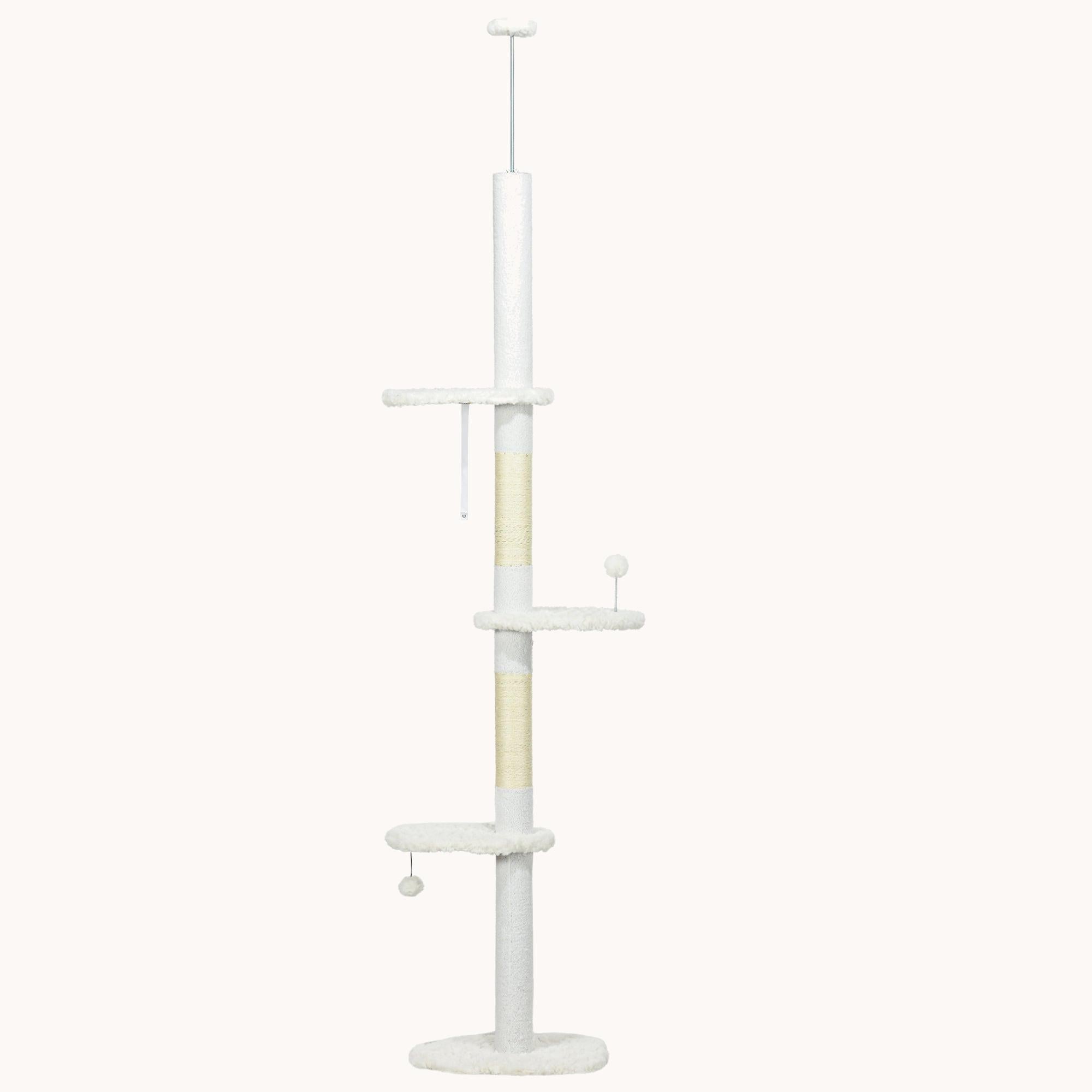Adjustable Cat Tree with Scratching Posts, Cloud Platforms & Anti-Toppling, White