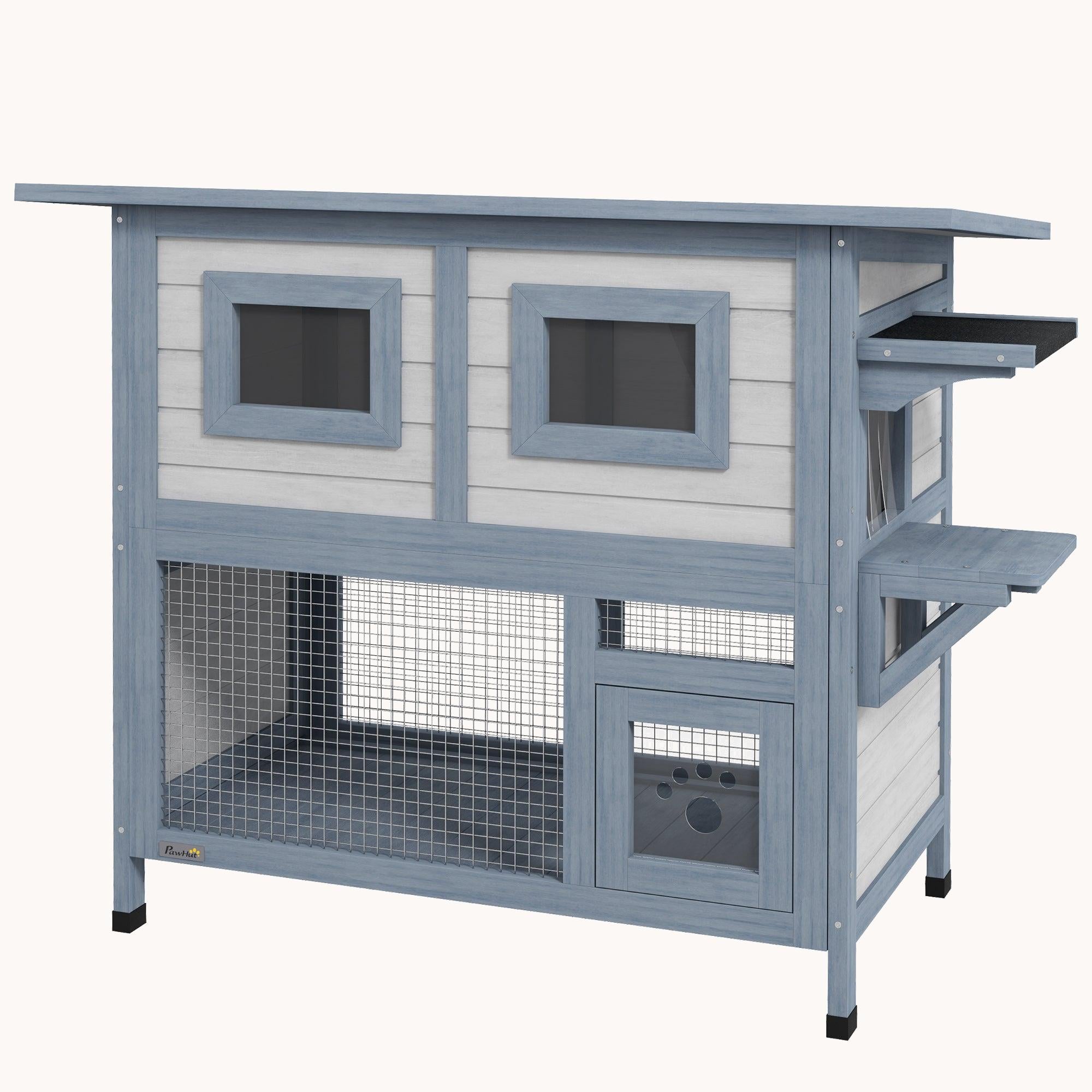 2-Tier Weatherproof Outdoor Cat Shelter with Escape Door & Asphalt Roof, Light Gray