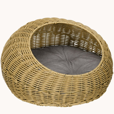 Nestique Wicker Cat Bed with Washable Cushion for Small kitten Light Brown
