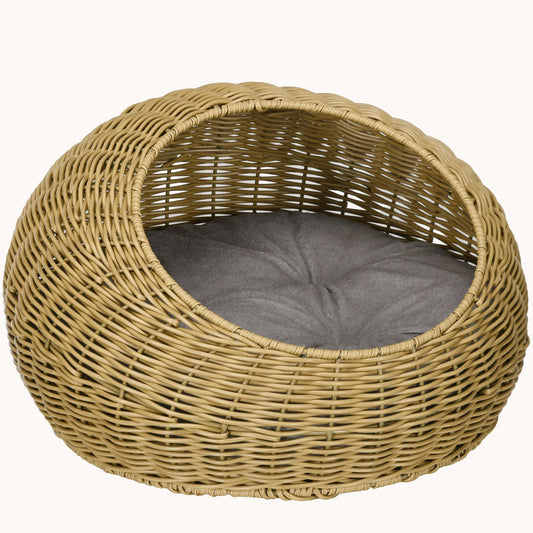 Nestique Wicker Cat Bed with Washable Cushion for Small kitten Light Brown