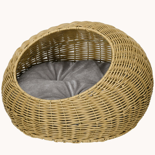 Nestique Wicker Cat Bed with Washable Cushion for Small kitten Light Brown