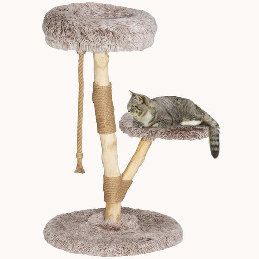 35-Inch Cat Tree Tower with Wooden Scratching Posts, Bed & Toy for Adult Cats, Brown