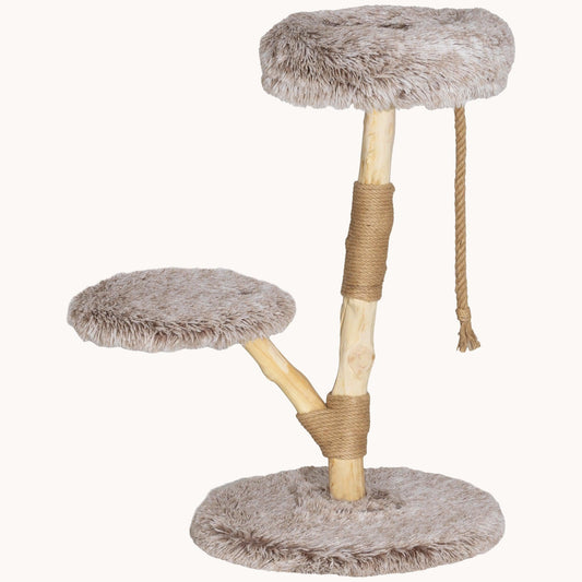 35-Inch Cat Tree Tower with Wooden Scratching Posts, Bed & Toy for Adult Cats, Brown