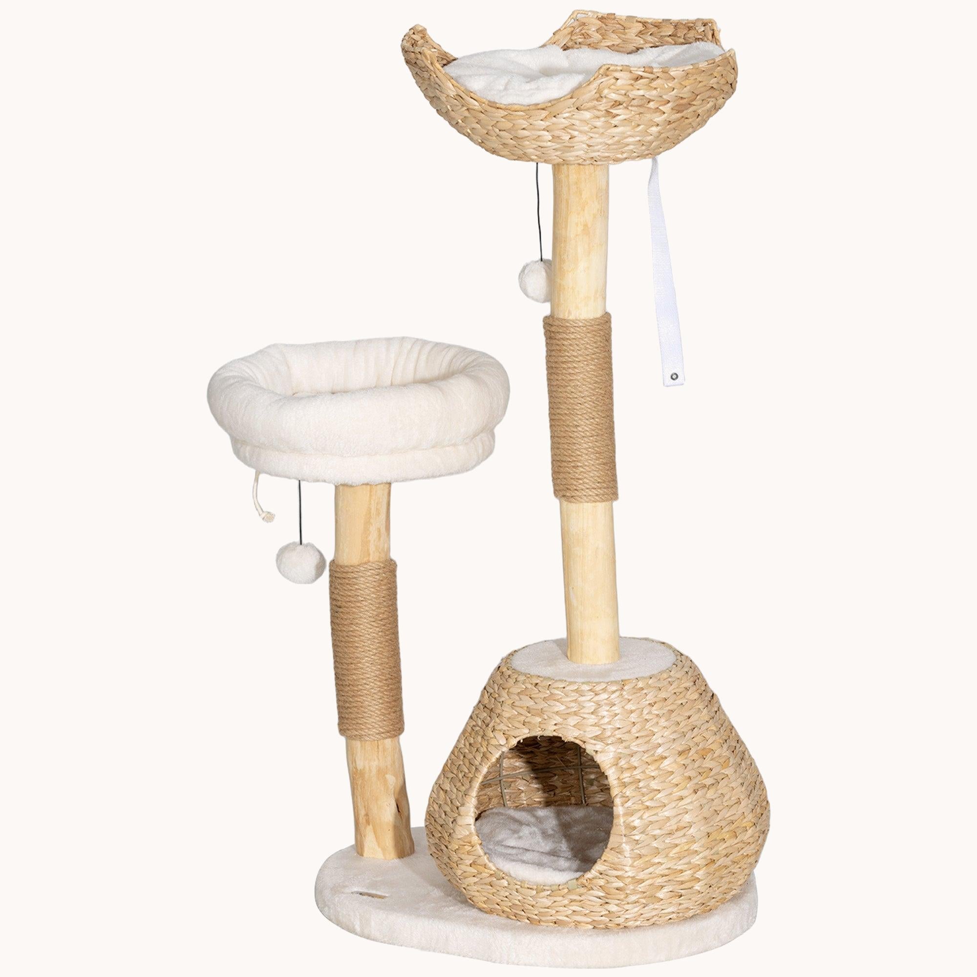 Nestique 41" Cat Tower with 2 Real Branch Scratching Posts Cream White