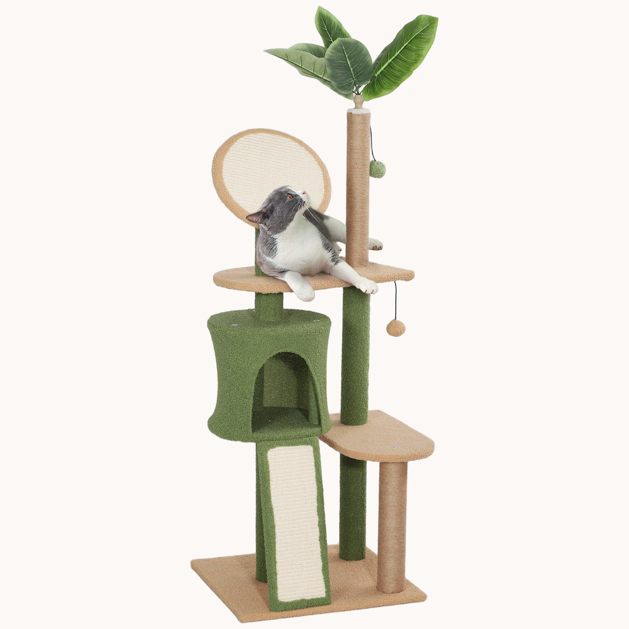 55" Cat Tree with Scratching Posts Condo for Large Cats,Green