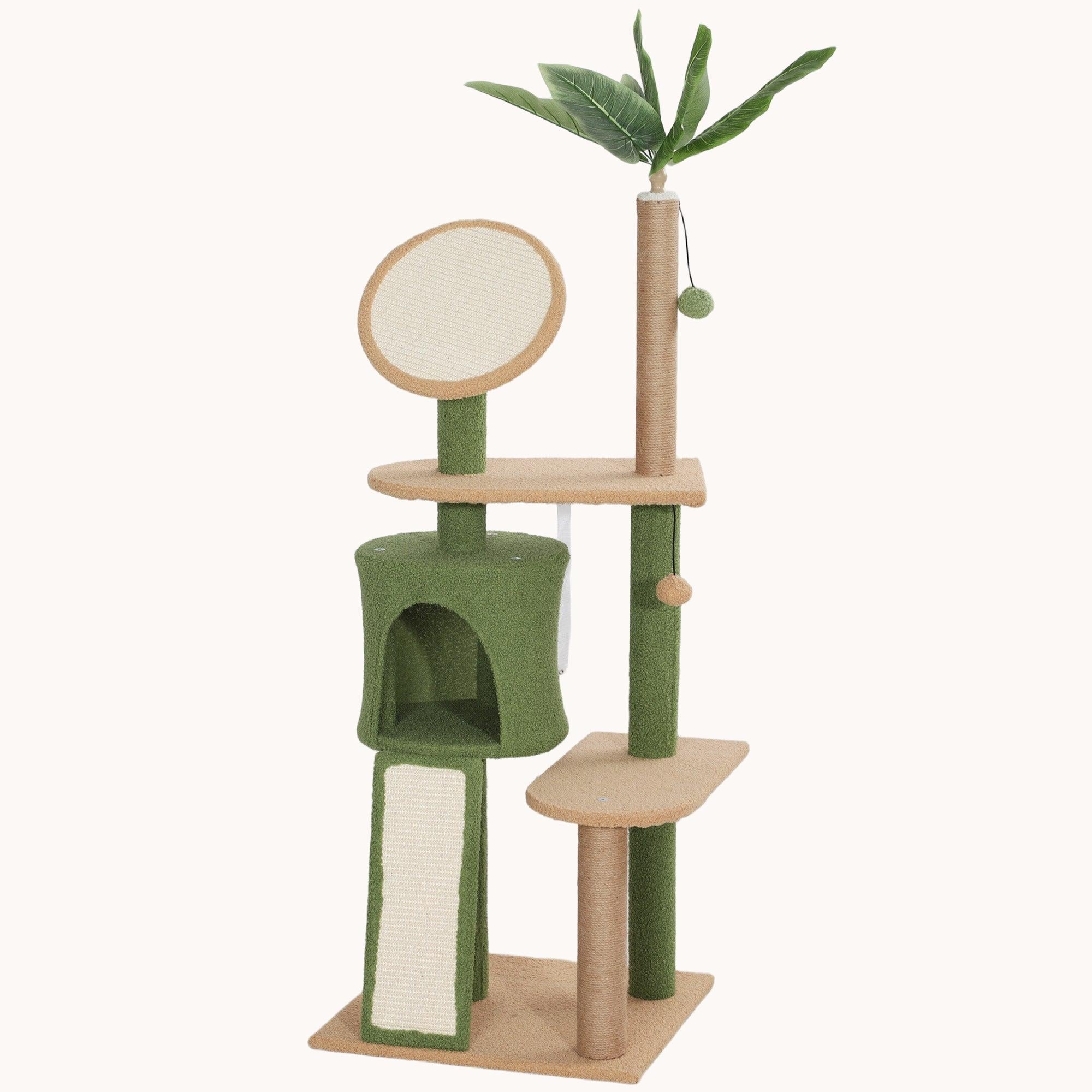 55" Cat Tree with Scratching Posts Condo for Large Cats,Green
