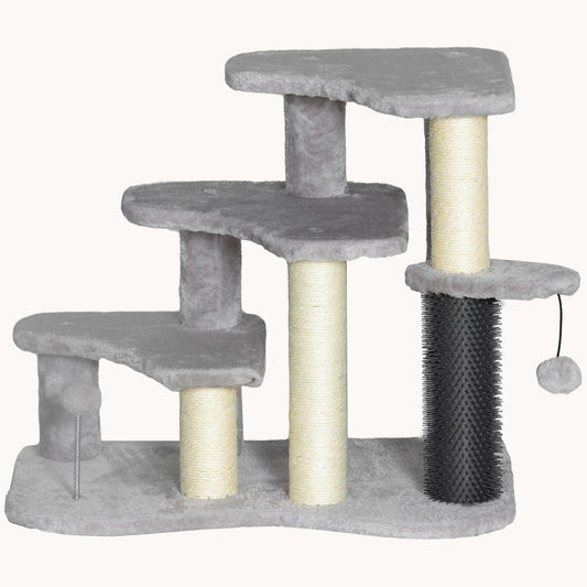 2-in-1 Plush Cat Tree & Stairs with Scratching Posts and Toys Light Gray