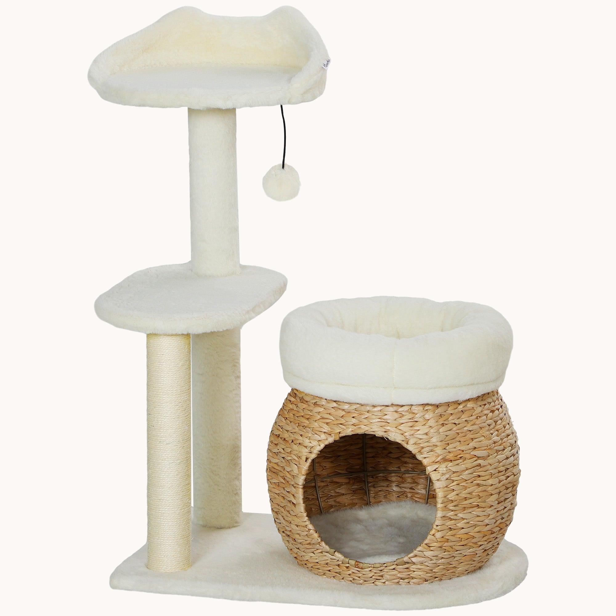 31-Inch Multi-Level Cat Tower with Sisal Posts, Condo, Bed & Toys in Cream White
