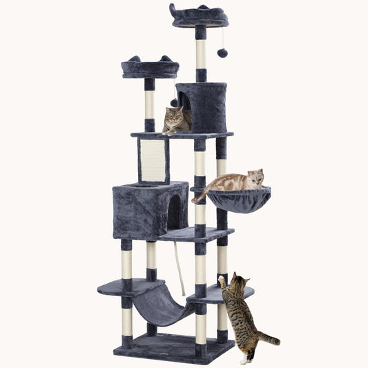 81" Large Cat Tower w/ Scratching Posts, Multi-Level Platforms, Condo & Hammock, Dark Gray