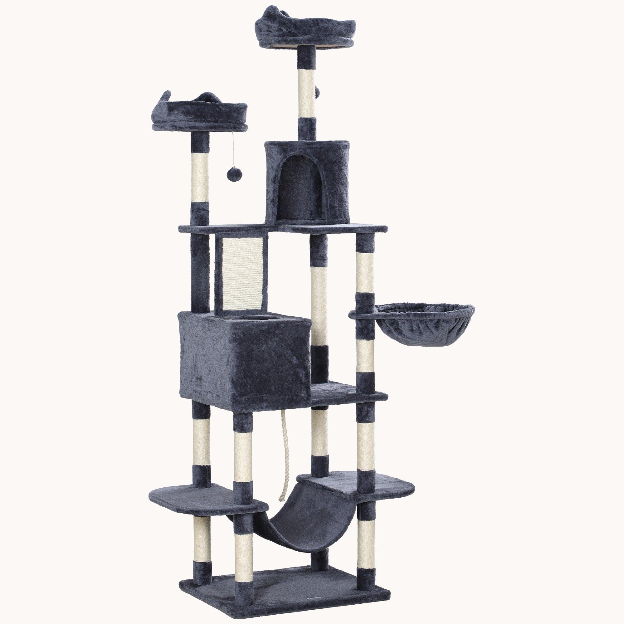 81" Large Cat Tower w/ Scratching Posts, Multi-Level Platforms, Condo & Hammock, Dark Gray