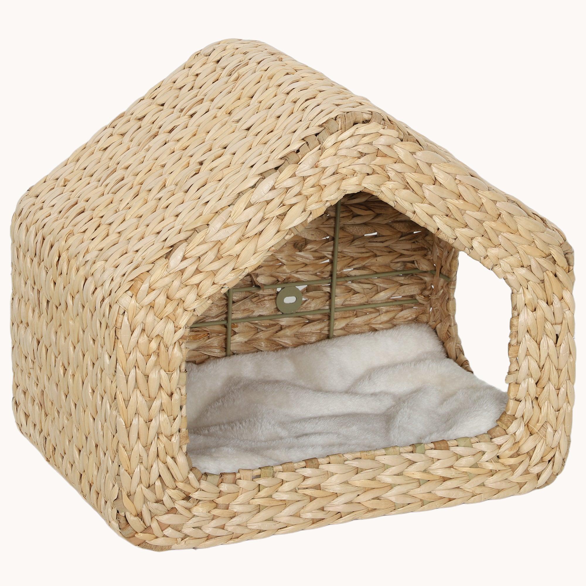 Seagrass Boho Wall-Mounted Cat House with Washable Cushion