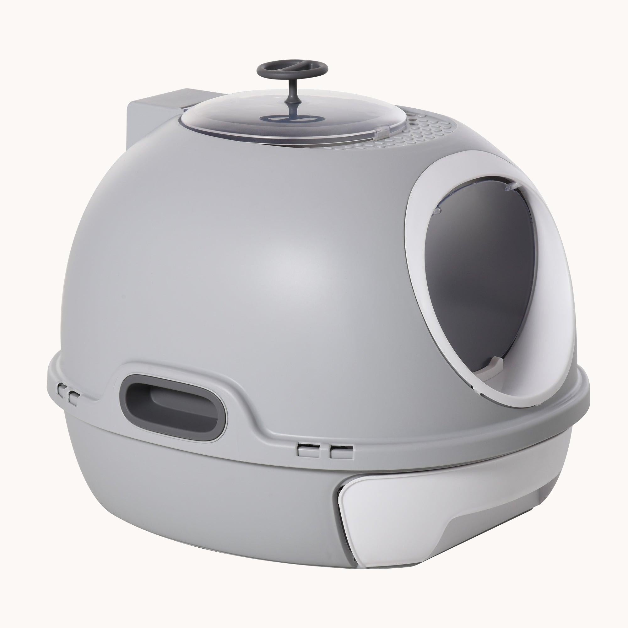 Covered Cat Litter Box with Skylight & Enclosed Scoop Drawer Gray